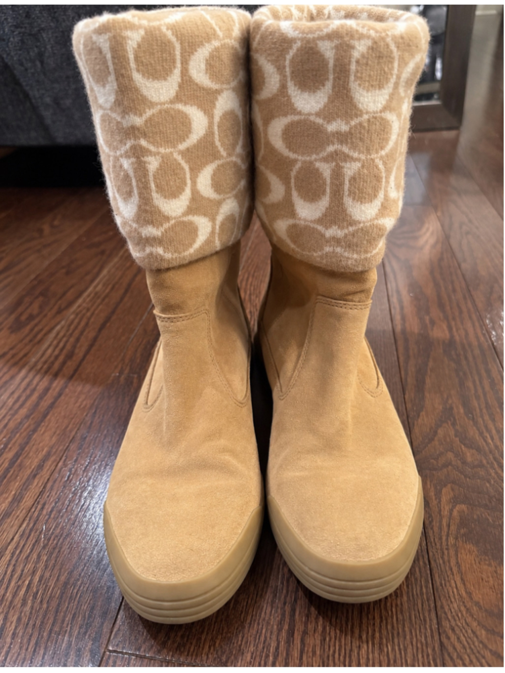 Coach Tatum Q247 Tan Suede Wool Signature C Mid Calf Boots Size 8M
